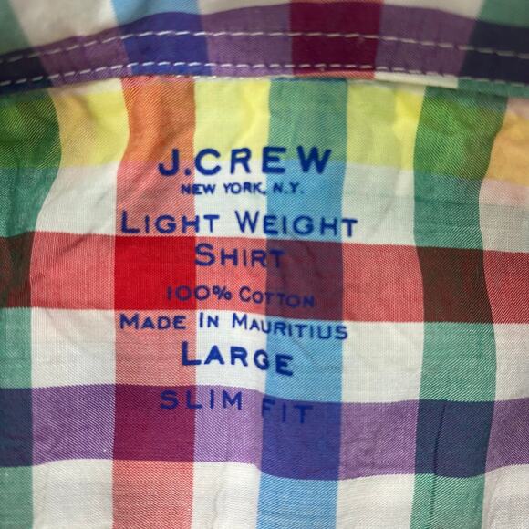 J. CREW Rainbow Plaid Shirt Men L Slim Fit Button Up Long Sleeve Light Weight - Picture 4 of 10